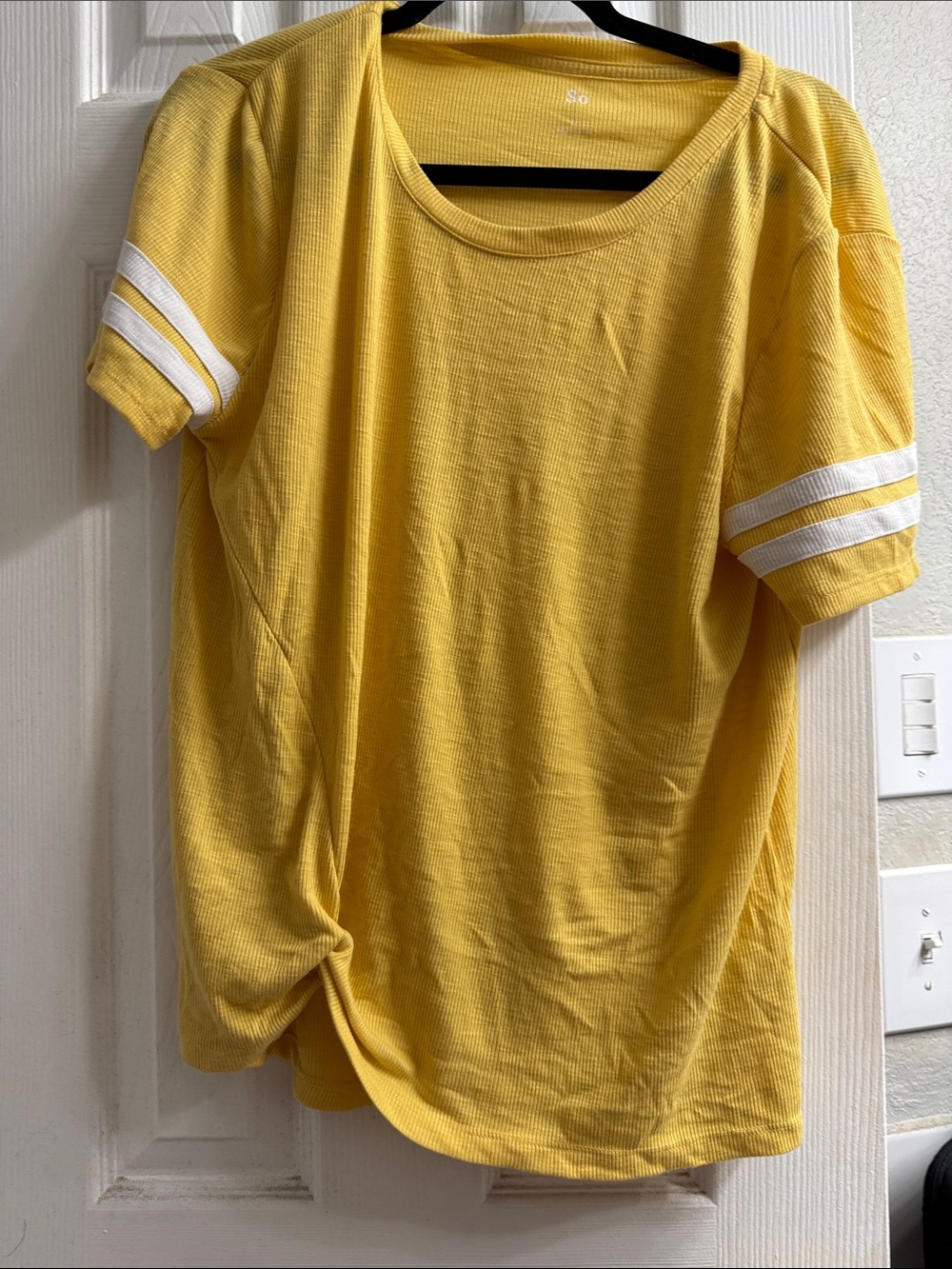 SO Yellow Short Sleeve Tee with White Sleeve Stripes